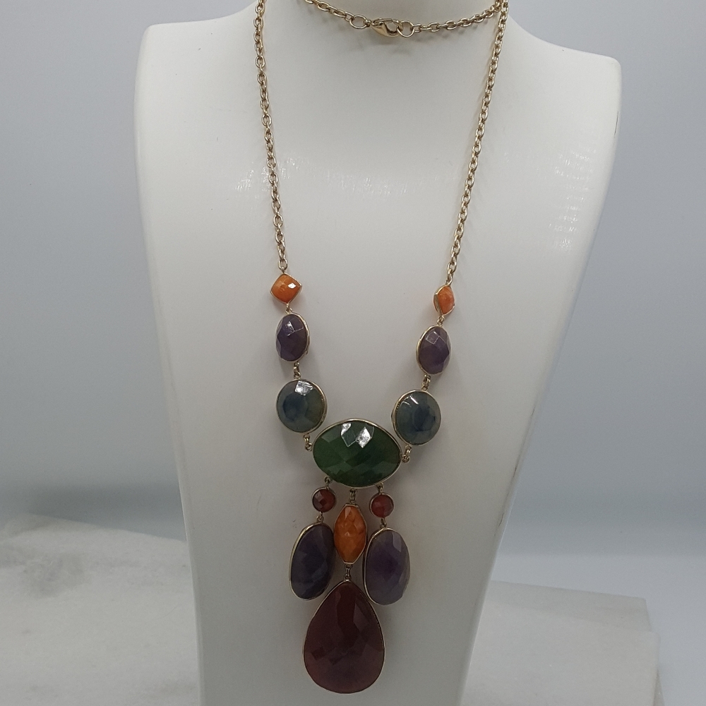 Long Statement Necklace With Multicolored & Shape… - image 5